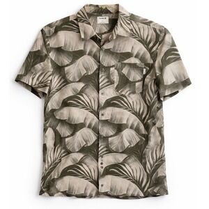 Hurley Mens Banana Leaf Tropical Print Short Sleeve Button Down Shirt Green L